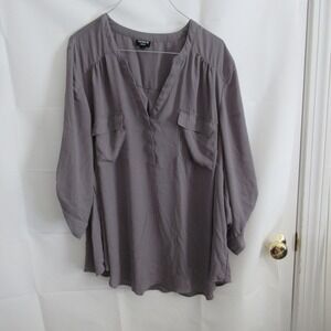 Torrid Harper Blouse Women 3 Grey   Georgette Roll Tab Sleeve Pullover